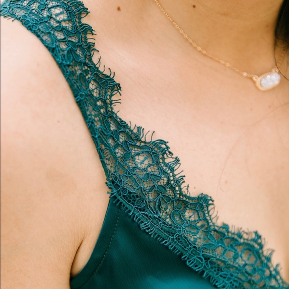 Naughty 'N' Nice Lace Trimmed Cami In Teal - Picture 4 of 8